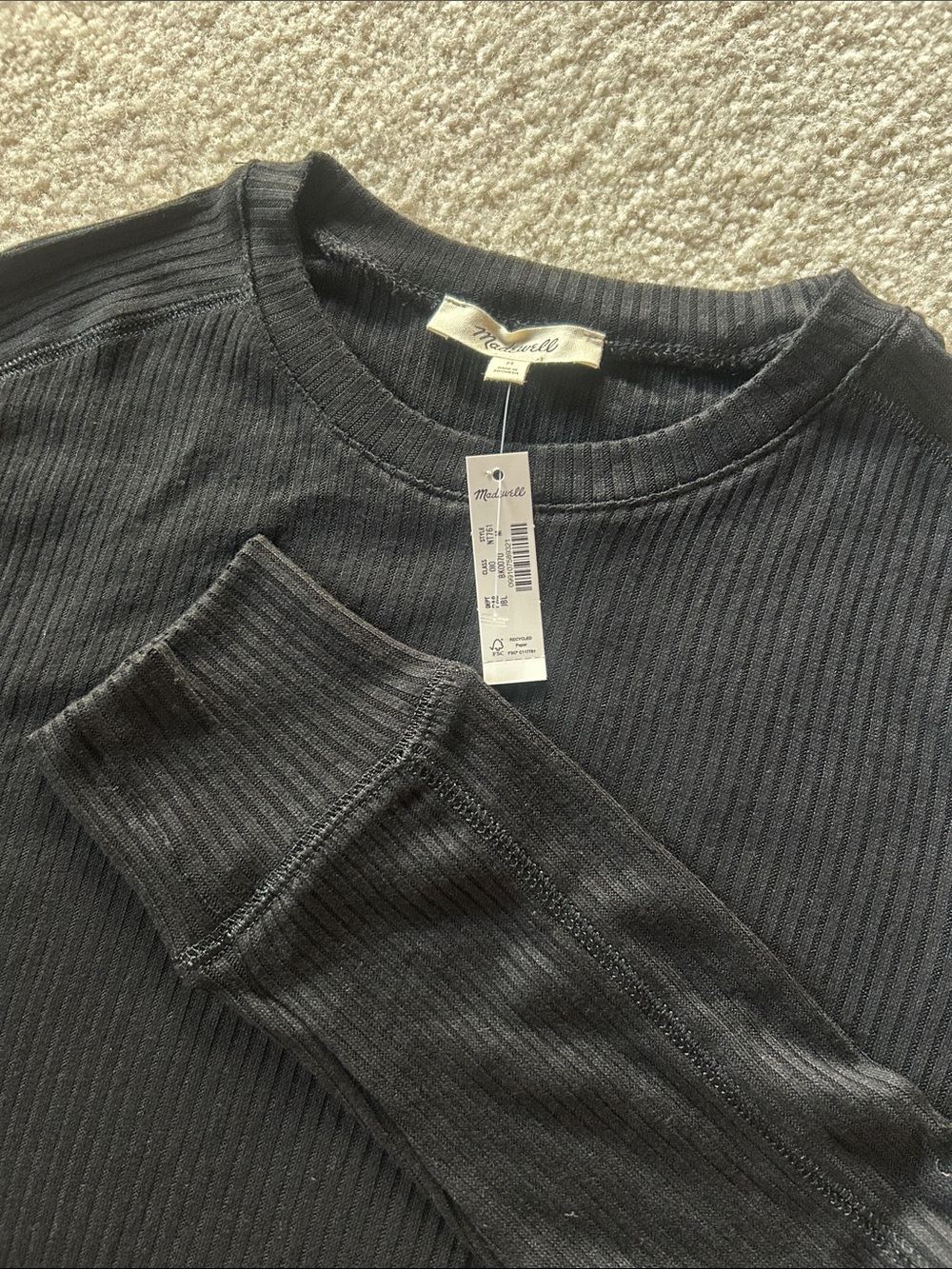 Madewell Women’s Black Rib-Knit Long Sleeve Top